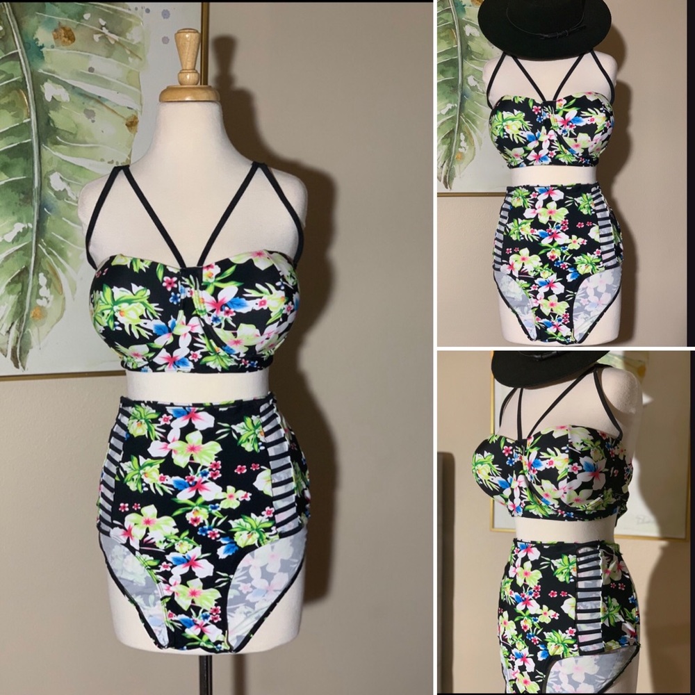 3XL High Waisted Floral Swimsuit